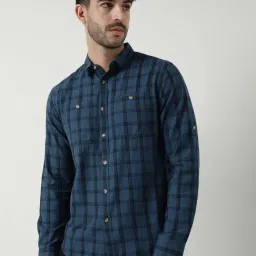 Wildcraft Oxford Blue Cotton Regular Fit Checks Shirt-image-92