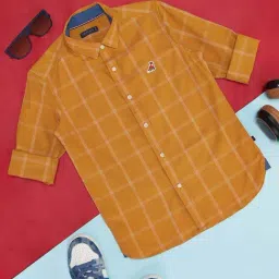 Pantaloons Junior Mustard Cotton Chequered Full Sleeves Shirt-image-58
