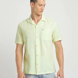 The Bear House Lime Yellow Slim Fit Cotton Linen Shirt-picture-17