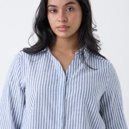 Gia by Westside Blue Striped Cotton-Blend Shirt image 4
