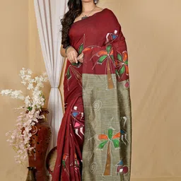 PuJoy Floral Zari Pure Cotton Printed Taant Saree-picture-20