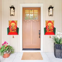 generic Vilakku Madam Traditional Diya Stand - Single Piece Lord Lakshmi Wall Mount With Brass Bell for Puja, Entrance, and Home image 5