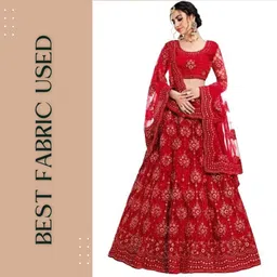 zaalima fashion with z logo ZAALIMA FASHION Clothing Women's Net Embroidered Semi-Stitched Bridal New Lehenga Choli with Dupatta image 4