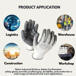 generic Nylon Industrial & Home Safety Cut Resistant Hand Gloves (White & Grey) - 20 Pairs image 2