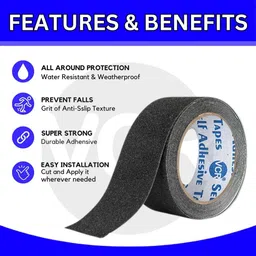 VCR Anti Skid/Anti Slip Tape - Black - 5 Meters in Length - 120mm / 05" Width - 1 Roll Per Pack for Slippery Floors, Waterproof Adhesive for Bathroom Floor, Stairs, Easy To Apply image 4