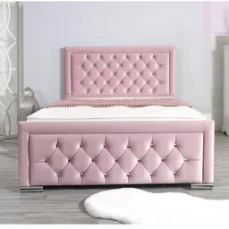 generic Luxury Tufted Bed Frame with Diamond Pattern Headboard and Footboard, Pink Velvet, Chrome Feet image 1