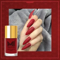 MI Fashion Matte Nail Polish Truly Unique Set of 2 Wide Brush (Red,Wine) 9.9ml each image 2