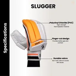 SLUGGER Cricket Apex Men's Right Handed Batting Gloves - Lightweight PVC & Leather, Comfortable Grip, Stylish & Attractive Design, Perfect for Men image 2