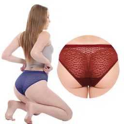el elgante Pack of 2 Women Bikini Maroon & Blue Lace Net Panty |Multicolor|Size-L (PP-11MMADB-L) image 2
