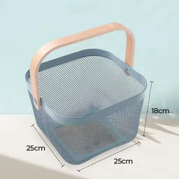The Better Home Metal Mesh Storage Basket with Wooden Handle | Ideal for Storage, Shopping, Picnics and More (Blue) image 3