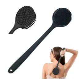 Wazdorf Soft Silicone Back Scrubber Shower Bath Brush with Long Handle | Flexible Bristles for Smooth Skin | Exfoliating Brush | Body Scrubber for Women, Men & Boys| for Body Wash & Bathing(Black) image 1