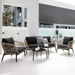 OUTLIVING Braid & Rope Patio 4 Seater Sofa Set with Centre Table for Outdoor Garden Balcony (Tan-Black) image 1