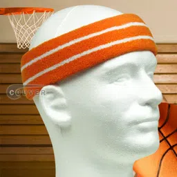 Couver HB799 Long Thick Wider Basketball Headband Terry Cloth with 2 Stripes, 1 Piece, Orange/White image 2