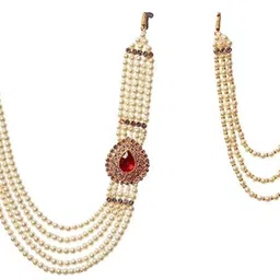 geetanjali crafts Handmade Pearl Stone & Studded AD(American Diamond) Necklace Jewellery For Men/Groom For Wedding(Dhula Mala/Kantha Haar) Or Special Occasions 7888-7802 image 1