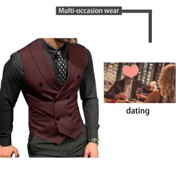mcoskly Men's Double Breasted Suit Vests, Casual Business Vests, Slim Fit Waistcoat,for Wedding Groom Dating image 5