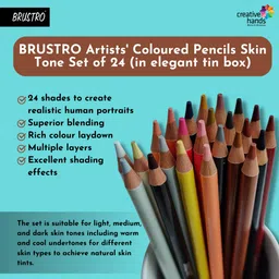 BRUSTRO Artist's Colour Pencil Skin Tone| Set of 24 (in an Elegant tin Box) | Ideal for Coloring, Vibrant shades, human face, Break & Fade resistant, DIY Art,Highly Pigmented, Mandala, Portrait image 2