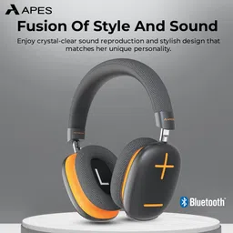 APES Fusion Style Wireless Headphone, 40mm Dynamic Drivers, 50Hrs Playtime, Fast Charge (Black Orange) image 5