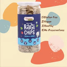 Aggarwal Namkeen Healthy Snacks All Natural Real Ragi Chips Stress Buster Vacuum Cooked Gluten Free Vegan Tasty Crisps No Preservatives Hand Made (Cream & Onion, 1) image 2