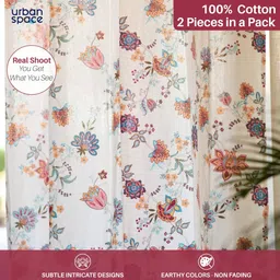 Urban Space 100% Cotton Curtains For Window, Room darkening Curtains 5 feet long with Eyelets , Set of 2 curtains with Tieback ( Passion flower Peach , Window -5 Feet X 4 Feet ) image 2