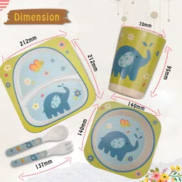 Tony Stark Bamboo Baby Feeding Set - 5-Piece Tableware for Toddlers, Kids & Babies Includes Plate, Bowl, Cup, Spoon, Fork - BPA-Free, Unbreakable Eco-Friendly |Organic & Natural (Elephant) image 5