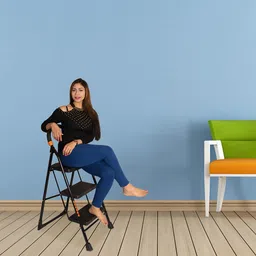 Parasnath Black Heavy Folding Ladder with Wide Steps Milano 3 Steps 3.1 Ft Ladder (Made in India) Alloy Steel image 5