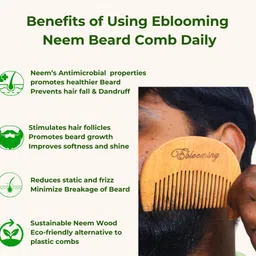 Eblooming Neem Wooden Comb for Beard and Hair Styling- Infused with Nourishing Neem Oil for Ultimate Detangling, Frizz Control, Enhanced Shine, and Healthy Beard- Lightweight, Pocket-Sized, Elegant Design (Beard Comb) image 3