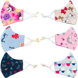 newbr 3 Layer Kids Face Mask With Adjustor – Reusable & washable Cotton Kids Mask For 3-7 OR 7-12Years Old Boys & Girls – Designer Mask For Children (PACK OF 6) image 3