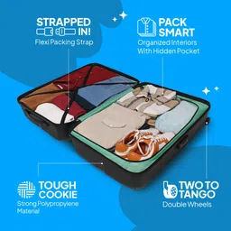 american tourister Instavibe 55 CM Trolley Bag for Travel Small Polypropelene Suitcase with Mounted TSA Lock, Double Wheels, Flexi Packing Straps, and Side Hooks for Men & Women - Black image 4