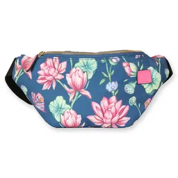 happywagon | Lotus Bloom Fanny Pack | Canvas & Vegan Leather | Zip Closure | Adjustable Strap | 30 x 13.5 CM | Gold Metal Charm | Travel Friendly | image 4