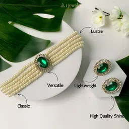 i jewels Gold Plated Traditional Stone Studded Pearl Choker Necklace Jewellery Set For Women/Girls (ML316) image 2