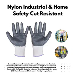 generic Nylon Industrial & Home Safety Cut Resistant Hand Gloves (White & Grey) - 20 Pairs image 3