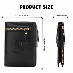 elios Women's Wallet Vegan Leather Bifold Small Card Holder Coin Holder Compact Ladies Purse with 12 Card Slots, Zipper Pocket and RFID Blocking | Snap Closure | Mini Purse for Women (Black) image 5