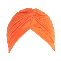 casto Women's Pleated Head Wrap Knit Bonnet Turban/Pleated Stretchable Polyester Women’s Turban Head Cover/Sun Cap Orange image 1