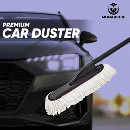 monarchie Premium White Washable Car Duster with Long Plastic Handle - International Quality, Scratch-Free Cleaning for Your Car image 3