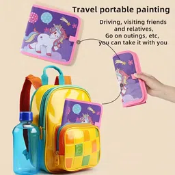 PLUSPOINT Erasable Doodle Book for Kids Toddlers Activity Toys Reusable Drawing Pads with Watercolor Pens,Travel Art Toy, Road Trip Car Game Writing Painting Set for Boys and Girls (Unicorn) image 2
