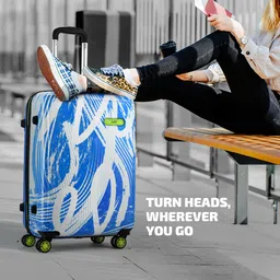 skybags Stroke Medium Size Abs Hard Luggage (67 Cm)|Printed Luggage Trolley with 8 Spinner Wheels and in-Built Combination Lock|Unisex, Blue and White image 3