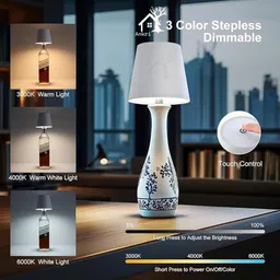 ANKRI Wireless Bottle Lamp Shade with 3 Color Rechargeable Stepless Dimming Reusable LED Wine Bottle Light Any Bottle Desk Lamp Bedroom Restaurant Bar Livingroom Gift | Pack of 1 image 5