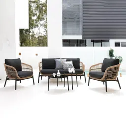 OUTLIVING Braid & Rope Patio 4 Seater Sofa Set with Centre Table for Outdoor Garden Balcony (Tan-Black) image 2