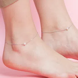 zavya 925 Sterling Silver Freshwater Pearl Minimal Rhodium Plating Chain Anklet (Pair) | Gift for Women & Girls | With Certificate of Authenticity & 925 Stamp image 2