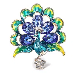 via mazzini Gold Plated 'Song of the Sapphire Feathers' Peacock Brooch Cum Saree Pin for Women and Girls (Brooch0567) 1 Pc image 1