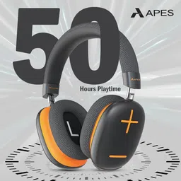 APES Fusion Style Wireless Headphone, 40mm Dynamic Drivers, 50Hrs Playtime, Fast Charge (Black Orange) image 2