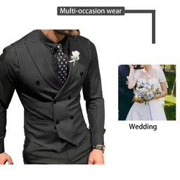 mcoskly Men's Double Breasted Suit Vests, Casual Business Vests, Slim Fit Waistcoat,for Wedding Groom Dating image 3