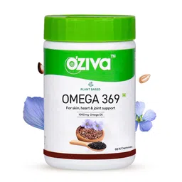 OZiva Plant Based Omega 3 6 9 Multivitamin Supplement for Men & Women (1000 mg Vegan Omega Oil Concentrate with Flaxseed & Blackseed Oil) Fatty Acids (Omega 3 6 9, 60 Capsules) image 1