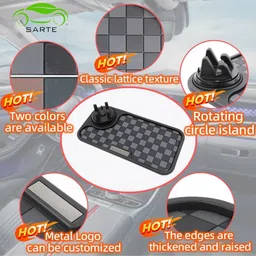 SARTE Car Dashboard Mat Anti-Slip Rubber Pad with Phone Holder Universal Non Slip Car Dashboard Sticky Adhesive Mat for Phones Sunglasses Keys(Black/Grey) Chess Design (Black/Grey) image 3