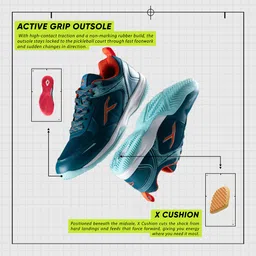 hundred Court Step PBX Unisex Non-Marking Court Shoes | Badminton, Pickleball, Table Tennis & Other Indoor Sports | Lightweight, Cushioned Grip (Blue/Orange/Sea Blue ; UK 5) image 4