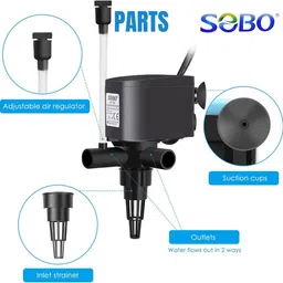 VAYINATO SOBO WP-880 Aquarium Submersible Pump Power Head | Power :15W | Output : 800L/H | Maximum Lifting Height : 1m image 4