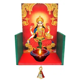 generic Vilakku Madam Traditional Diya Stand - Single Piece Lord Lakshmi Wall Mount With Brass Bell for Puja, Entrance, and Home image 2