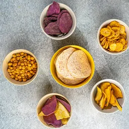 TBH - To Be Honest Fruit & Vegetable Crunchies l Ripe Banana, Chickpea, Taro, Sweet Potato Chips | Gluten Free | Vegan Friendly Snack | Low Fat | 50% Less Oil | No Preservatives - Pack of 6 (480 gm) image 3