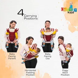Chinmay Kids 4 in 1 Deluxe Series 4 Way Carrying Position Wide Shoulder Straps Adjustable Belts and Cushioned Inner Portions Baby Carrier (Orange) image 3