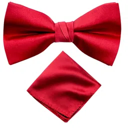 young arrow Premium Pre-Tied Satin Bow Tie and Pocket Square for Men | Handcrafted Bow Tie & Wedding Handkerchief for Suits, Blazers & Tuxedo for Formal Events & Weddings (Red) image 1